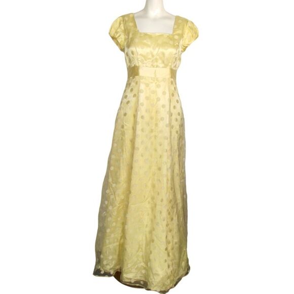 JODY OF CALIFORNIA Prom Dress, S, Yellow, Cap sleeve, Organza Polka dots, Maxi - Picture 6 of 13